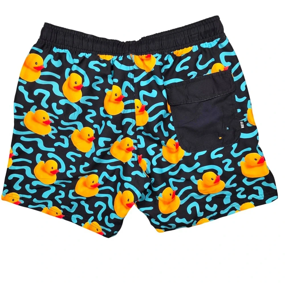 Rubber Ducky Print Swim Trunks Black Teal Yellow Mens Medium Neff